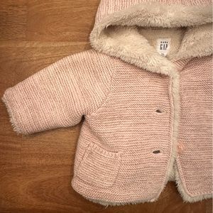 GAP 0-3 month Pink Knit Sherpa-lined Hooded Sweater